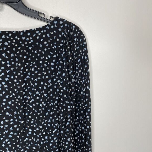 MADEWELL Dress Womens 2 Long Sleeve Mini NEW Ditsy Floral Black Blue NM453 - Picture 9 of 15